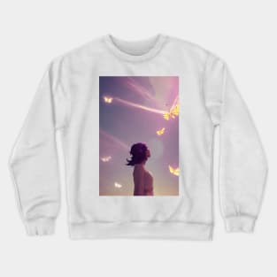 Cute Anime Girl Butterflies Lights Sky Landscape Crewneck Sweatshirt